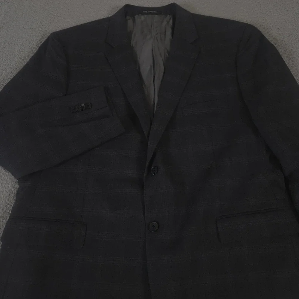 Awearness Kenneth Cole Sport Coat Mens 48R Charcoal Plaid Wool Blend Slim Fit